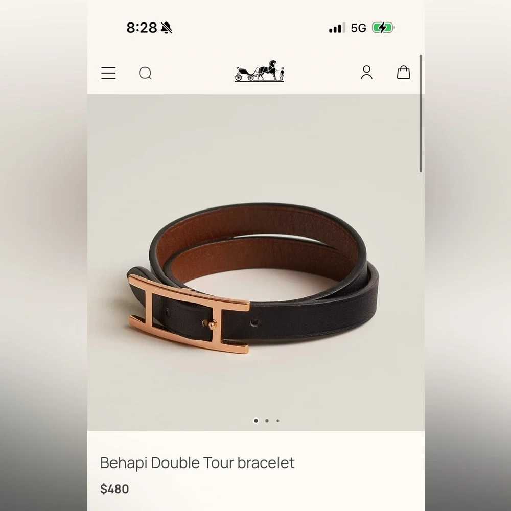 Hermes Black Leather Wrap Bracelet or choker with Silver Clasp